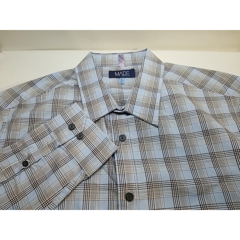 MADE Cam Newton Shirt Mens L Large Blue Plaid Button Up Long Sleeve‎ Roll Tab